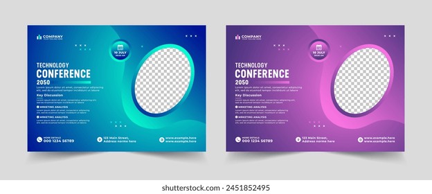 Abstract Business technology conference flyer and event invitation banner template design or corporate business workshop, Meeting and E-learning banner flyer