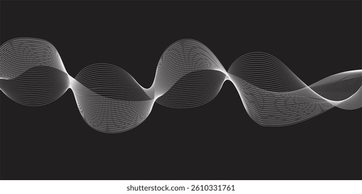 Abstract Business and Technology Fusion on a Black Background: Flowing Curves and Frequency Waves Conveying the Movement of Innovation, Digital Transformation, and Modern Design"