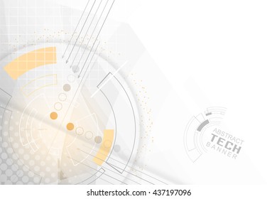 Abstract business technology vector background with circuit board, arrows and a orange glow.