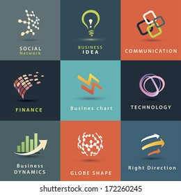 abstract business and technology vector icons set