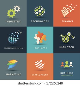 abstract business and technology vector icons set