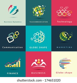 abstract business and technology vector icons set