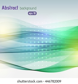 Abstract business technology wave vector background. Blue, green, white colors. Vector illustration.
