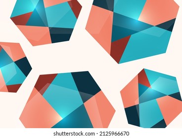 Resumen de plantilla de negocio. Diseño de folletos, informe anual con diseño de portada moderno, afiche, volante A4 con hexagones de colores, dividido en partes. Ilustración del vector