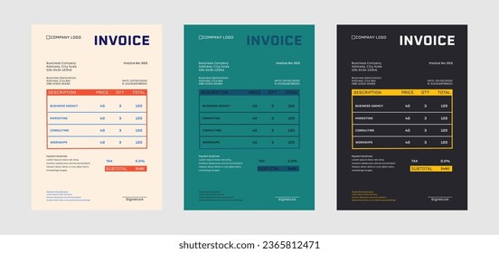 Abstract business template invoice project collection.