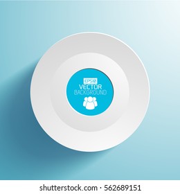 Abstract business template with round button people icon on light blue background isolated vector illustration