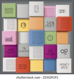 Abstract business template or user interface with colorful cubes/infographic  template with copy space, EPS 10 contains transparency.