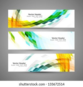 Abstract business three colorful mosaic header design vector