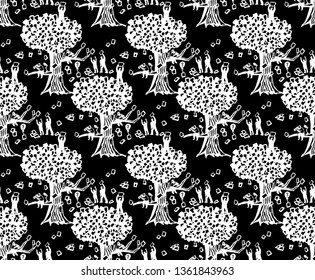 Abstract business three people and documents dark seamless pattern