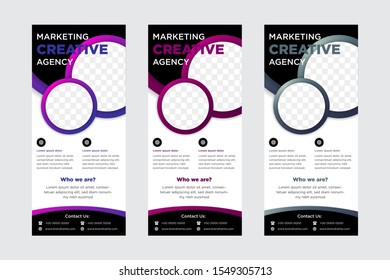 Abstract business vector set of modern roll Up Banner stand design template with circles, rounds for exhibition, fair, show, exposition, expo, presentation, festival, parade, events. space for photo