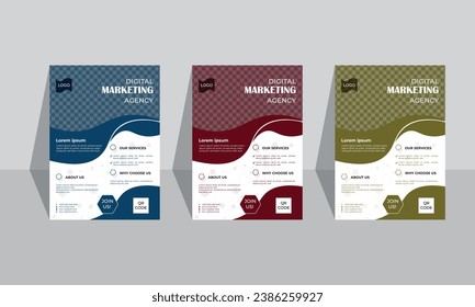 Abstract Business vector set of modern corporate flyer design template with curvature shape and image