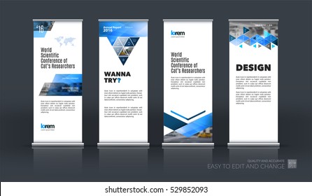Abstract Business Vector Set Of Modern Roll Up Banner Stand Design Template With Square, Triangle, Arrow, Icons For Exhibition, Fair, Show, Exposition, Expo, Presentation, Festival, Parade, Events.