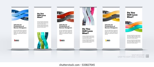 Abstract business vector set of modern roll Up Banner stand design template with wave, soft shapes for exhibition, fair, show, exposition, expo, presentation, festival, parade, events.