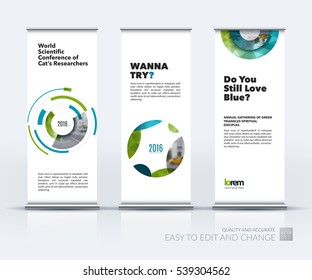 Abstract business vector set of modern roll Up Banner stand design template with circles, of rounds for strategy for exhibition, fair, show, exposition, expo, presentation, festival, parade, events.