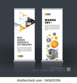Abstract business vector set of modern roll Up Banner stand design template with rounds, triangles, polygons for exhibition, fair, show, exposition, expo, presentation, festival, parade, events