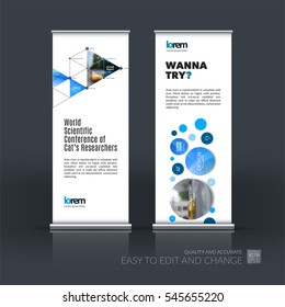 Abstract business vector set of modern roll Up Banner stand design template with rounds, triangles, polygons for exhibition, fair, show, exposition, expo, presentation, festival, parade, events