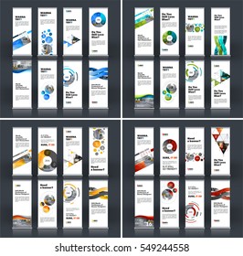 Abstrakter Business-Vektorsatz der modernen Roll-Up Banner-Ständer mit bunten, weichen Formen, Runden für Ausstellung, Messe, Show, Ausstellung, Expo, Präsentation, Festival, Parade, Veranstaltungen.