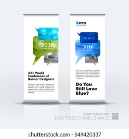 Abstract business vector set of modern roll Up Banner stand design template with bubble speech for exhibition, fair, show, exposition, expo, presentation, festival, parade, events.