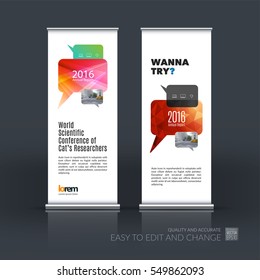 Abstract business vector set of modern roll Up Banner stand design template with bubble speech for exhibition, fair, show, exposition, expo, presentation, festival, parade, events.