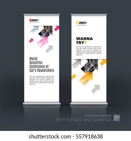 Abstract business vector set of modern roll Up Banner stand design template with diagonal positive arrows for exhibition, fair, show, exposition, expo, presentation, festival, parade, events.