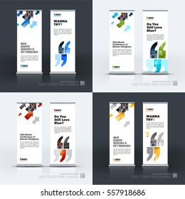 Abstract business vector set of modern roll Up Banner stand design template with diagonal positive arrows for exhibition, fair, show, exposition, expo, presentation, festival, parade, events.
