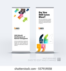 Abstract business vector set of modern roll Up Banner stand design template with diagonal positive arrows for exhibition, fair, show, exposition, expo, presentation, festival, parade, events.