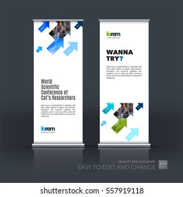 Abstract business vector set of modern roll Up Banner stand design template with diagonal positive arrows for exhibition, fair, show, exposition, expo, presentation, festival, parade, events.
