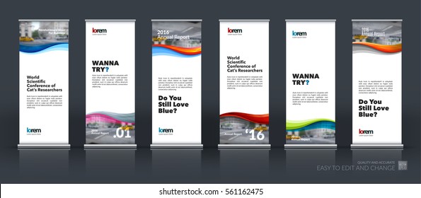 Abstract Business Vector Set Of Modern Roll Up Banner Stand Design Template With Soft Waves, Smooth Shapes For Exhibition, Fair, Show, Exposition, Expo, Presentation, Festival, Parade, Events.