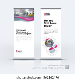Abstract business vector set of modern roll Up Banner stand design template with soft waves, smooth shapes for exhibition, fair, show, exposition, expo, presentation, festival, parade, events.