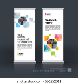Abstract business vector set of modern roll Up Banner stand design template with yellow rectangles, geometric triangles for exhibition, fair, show, exposition, expo, presentation, parade, events.