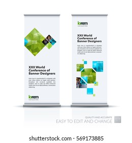 Abstract business vector set of modern roll Up Banner stand design template with rectangles, geometric shapes for exhibition, fair, show, exposition, expo, presentation, parade, events.