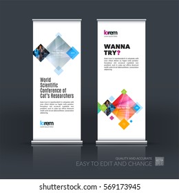 Abstract business vector set of modern roll Up Banner stand design template with rectangles, geometric shapes for exhibition, fair, show, exposition, expo, presentation, parade, events.