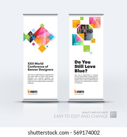 Abstract business vector set of modern roll Up Banner stand design template with rectangles, geometric shapes for exhibition, fair, show, exposition, expo, presentation, parade, events.