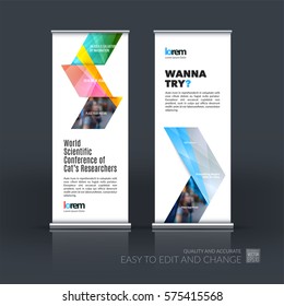 Abstract business vector set of modern roll Up Banner stand design template with grey arrows, triangles for exhibition, fair, show, exposition, expo, presentation, parade, events.