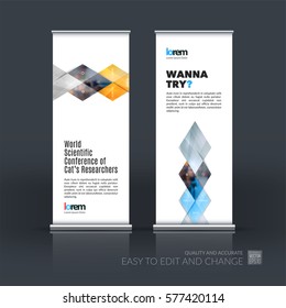 Abstract business vector set of modern roll Up Banner stand design template with grey geometric shapes, triangles, rhombus for exhibition, show, exposition, expo, presentation, parade, events.