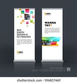 Abstract business vector set of modern roll Up Banner stand design template with many colourful rectangles, squares for exhibition, show, exposition, expo, presentation, parade, events.
