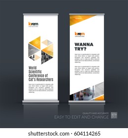 Abstract business vector set of modern roll Up Banner stand design template with colourful hexagonal, triangular shapes for exhibition, show, exposition, expo, presentation, parade, events.