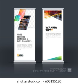 Abstract business vector set of modern roll Up Banner stand design template with colourful diagonal, rectangular shapes for exhibition, show, exposition, expo, presentation, parade, events.