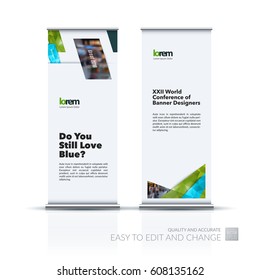 Abstract business vector set of modern roll Up Banner stand design template with colourful diagonal, rectangular shapes for exhibition, show, exposition, expo, presentation, parade, events.