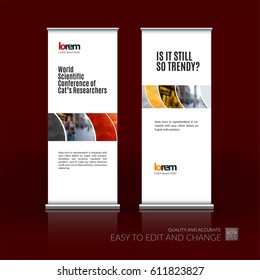 Abstract business vector set of modern roll Up Banner stand design template with red geometric shapes for exhibition, show, exposition, expo, presentation, parade, events.