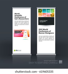 Abstract business vector set of modern roll Up Banner stand design template with colourful building shapes for construction, house home theme for exhibition, show, expo, presentation, parade, events