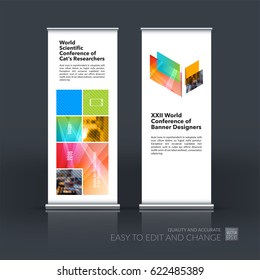 Abstract business vector set of modern roll Up Banner stand design template with colourful abstract rectangular shapes for teamwork for exhibition, show, expo, presentation, parade, events