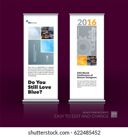Abstract business vector set of modern roll Up Banner stand design template with colourful abstract rectangular shapes for teamwork for exhibition, show, expo, presentation, parade, events