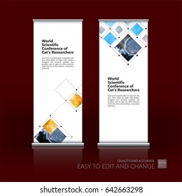 Abstract business vector set of modern roll Up Banner stand design template with colourful rectangular shapes, grid for tech, market, exhibition, show, expo, presentation, parade, events.
