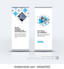 Abstract business vector set of modern roll Up Banner stand design template with grey rectangular shapes, grid for tech, market, exhibition, show, expo, presentation, parade, events.
