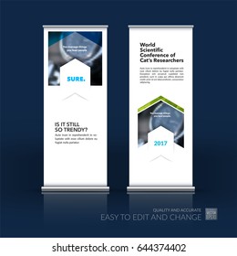 Abstract business vector set of modern roll Up Banner stand design template with colourful rectangles, arrows, shadows for tech, market, exhibition, show, expo, presentation, parade, events.