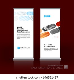 Abstract business vector set of modern roll Up Banner stand design template with colourful rounded rectangles for tech, market, exhibition, show, expo, presentation, parade, events.