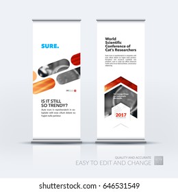 Abstract business vector set of modern roll Up Banner stand design template with red rounded rectangles for tech, market, exhibition, show, expo, presentation, parade, events.