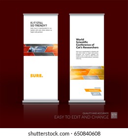 Abstract business vector set of modern roll Up Banner stand design template with orange rectangles and diagonal shapes for tech, market, exhibition, show, expo, presentation, parade, events.