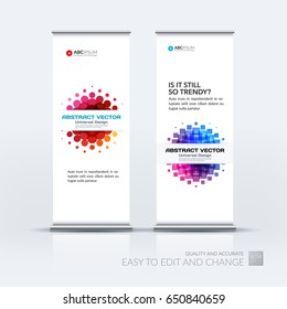 Abstract business vector set of modern roll Up Banner stand design template with colourful geometric shapes for tech, market, exhibition, show, expo, presentation, parade, events.